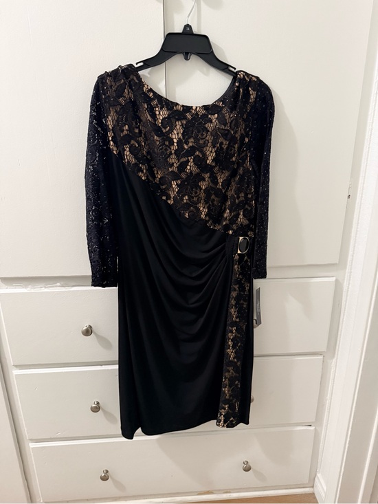 Dresses & Skirts - Elegant Black Lace-Accent Long Sleeve Dress by Tahari